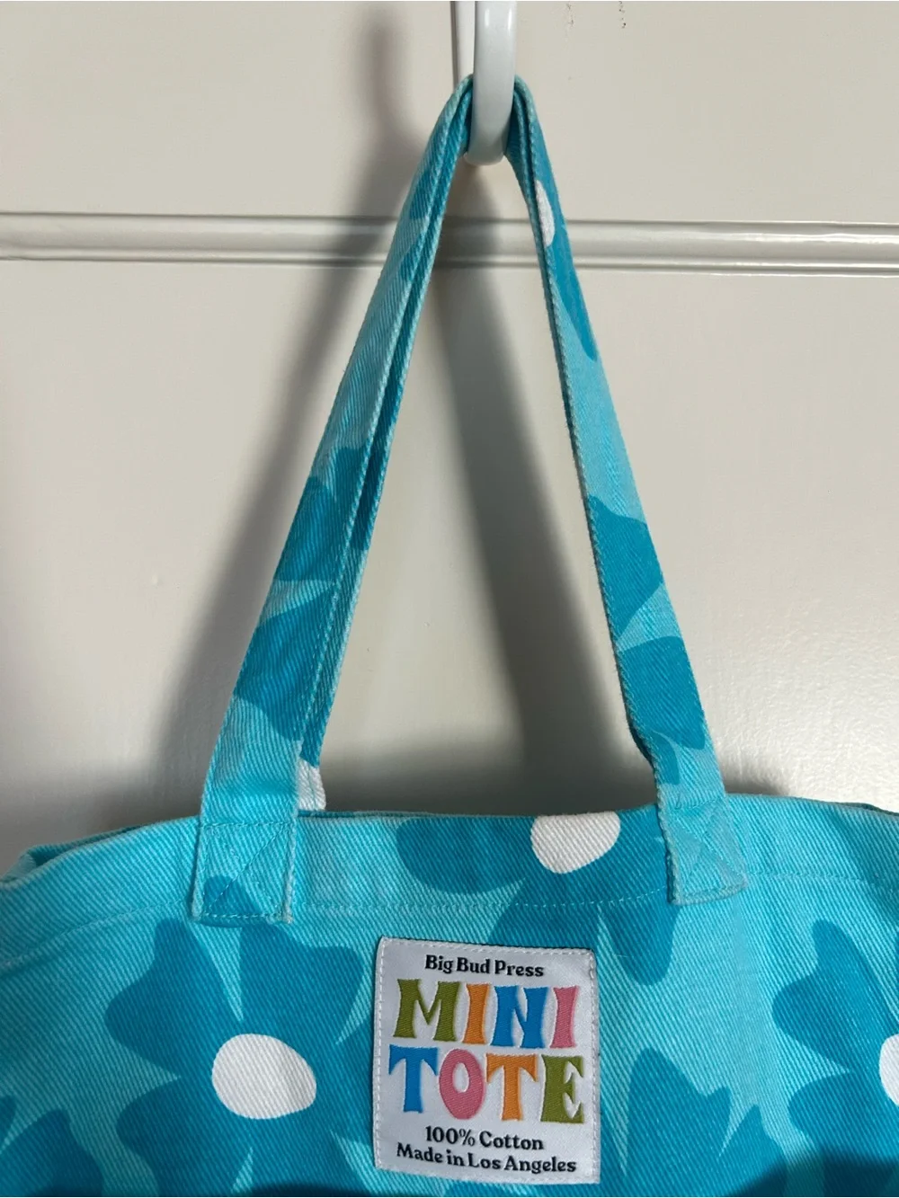 Big Bud Press Mini Tote, Turquoise With Flowers. - Picture 9 of 10